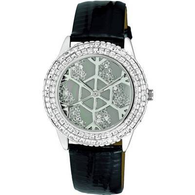 Relógio feminino Adee Kaye coleção Snowflakes com detalhes em cristal, mostrador cinza, quartzo AK2115-L
