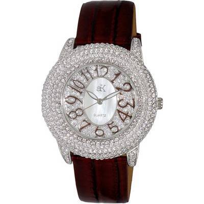 Adee Kaye Bello Collection Crystal Accents White Mother Of Pearl Dial Quartz AK2117-LBN Women's Watch