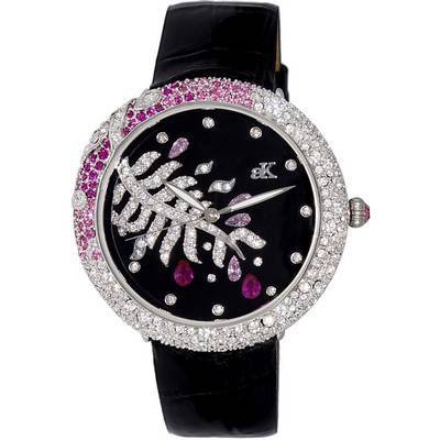 Relógio feminino Adee Kaye Majestic Collection com detalhes em cristal, mostrador preto, quartzo AK2118-L