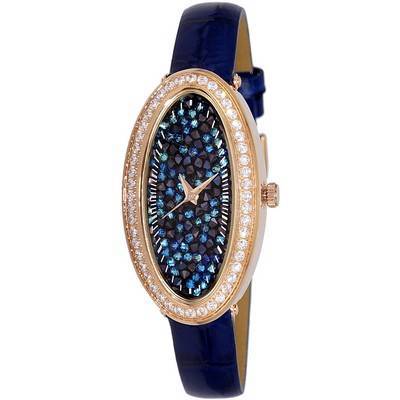 Relógio feminino Adee Kaye Aura Collection com detalhes em cristal, mostrador azul, quartzo AK2523-LR GBU