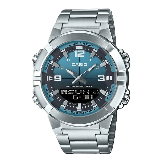 Casio Analog Digital Combination Stainless Steel Light Blue Dial Quartz AMW-870DA-2A2V Men's Watch