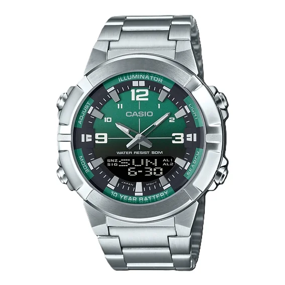 Casio Analog Digital Combination Stainless Steel Green Dial Quartz AMW-870DA-3AV Men's Watch