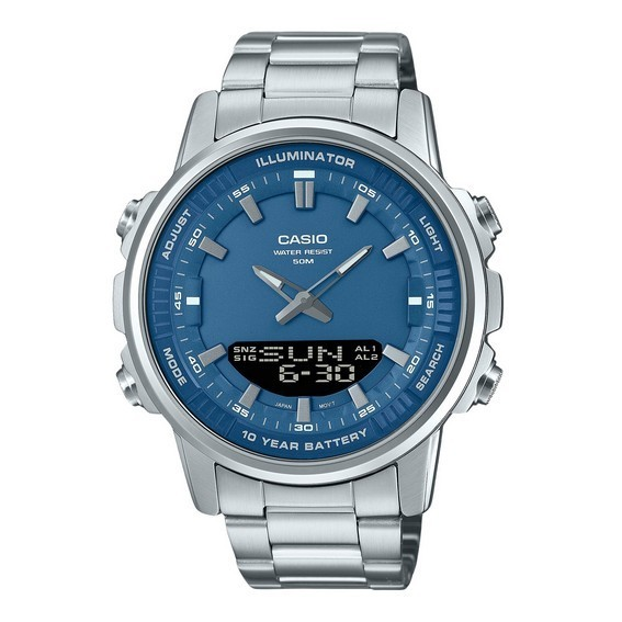 Casio Analog Digital Combination Stainless Steel Blue Dial Quartz AMW-880D-2A1V Men's Watch
