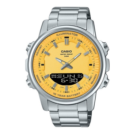 Casio Analog Digital Combination Stainless Steel Yellow Dial Quartz AMW-880D-9AV Men's Watch