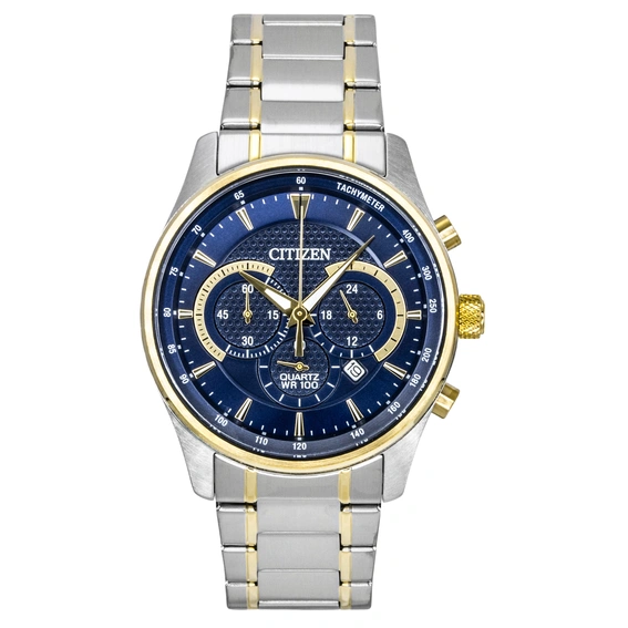 Citizen Chronograph Two Tone Stainless Steel Blue Dial Quartz AN8194-51L 100M Men's Watch