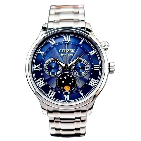 Reloj para hombre Citizen Moon Phase con esfera azul de acero inoxidable Eco-Drive AP1050-81L