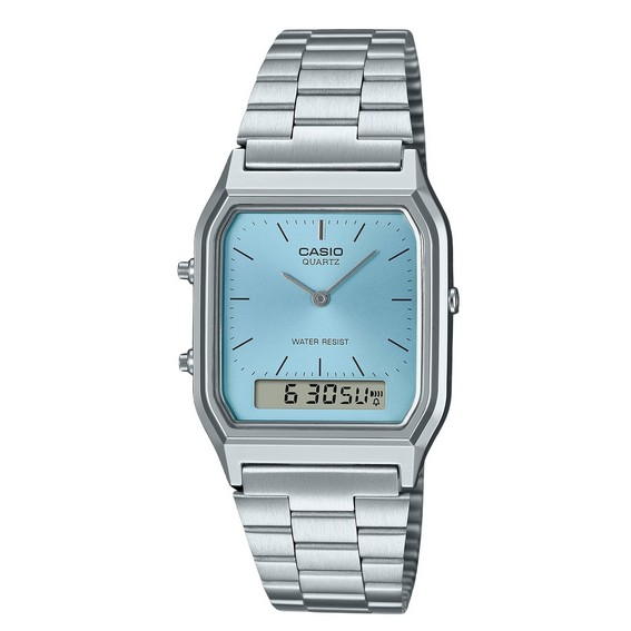 卡西歐復古類比數位綠松石藍色錶盤石英 AQ-230A-2A1 女士手錶