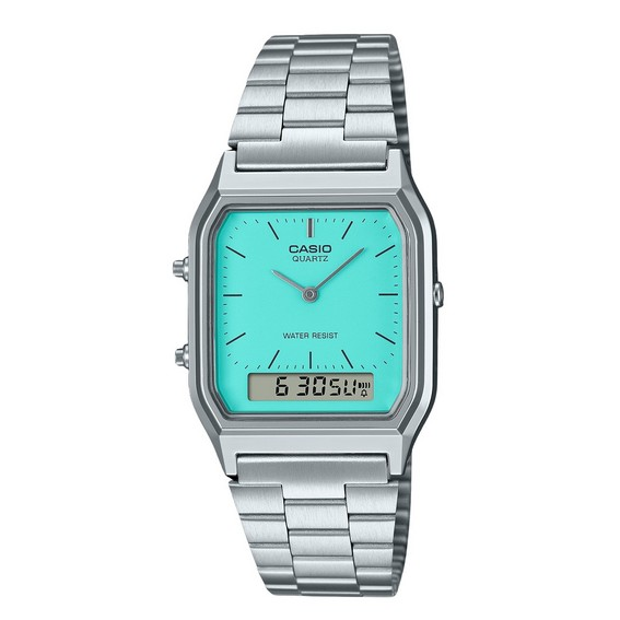Đồng hồ nữ Casio Vintage Analog mặt số màu xanh thạch anh AQ-230A-2A2