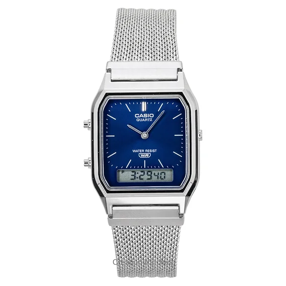 Casio Vintage Analog Digital Stainless Steel Mesh Bracelet Blue Dial Quartz AQ-230EM-2A Unisex Watch