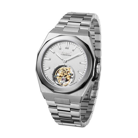 Arbutus Tourbillon Roestvrij staal Witte open hart wijzerplaat Mechanisch AR-TB-13SWS Unisex horloge