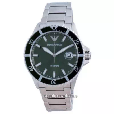 Emporio Armani Green dial สแตนเลสสตีล ควอตซ์ AR11338 100M Men's Watch