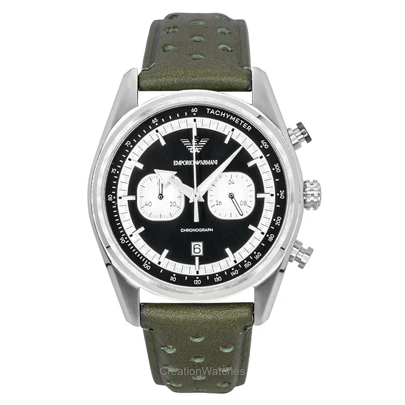 Emporio Armani Chronograph Green Leather Black And Silver Dial Quartz AR11709 Men's Watch