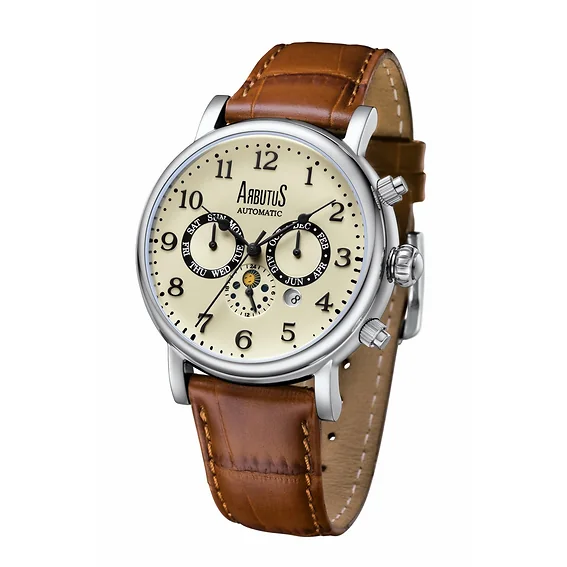 Arbutus Broadway Sun And Moon Phase Leather Strap Ivory Dial Automatic AR1711SIF Men's Watch
