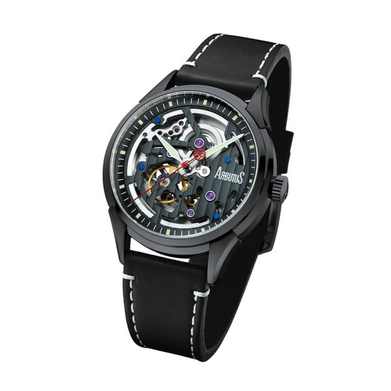 Orologio da uomo automatico Arbutus Wall Street con cinturino in pelle e quadrante scheletrato nero AR1801BBB