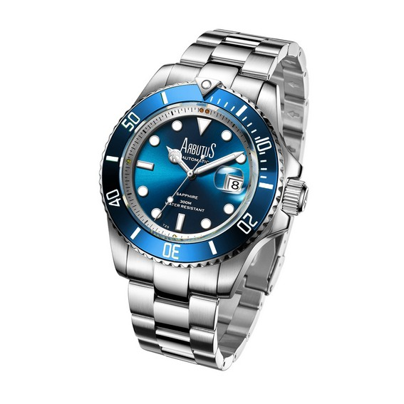 Reloj automático de buceo Arbutus Wall Street de acero inoxidable con esfera azul AR1907SUS 300M para hombre