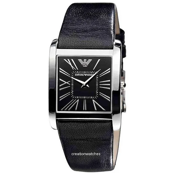 Emporio Armani Super Slim Black Dial Black Leather AR2007 Unisex Watch
