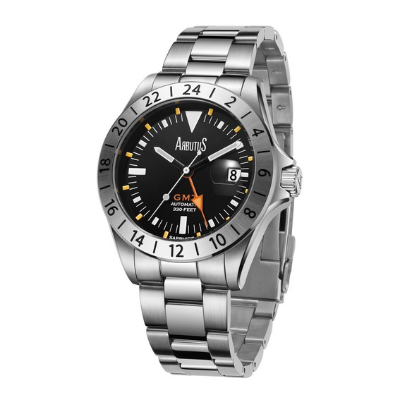 Arbutus Limited Edition GMT 스테인리스 스틸 블랙 다이얼 자동 AR9922SBS 100M 남성용 시계