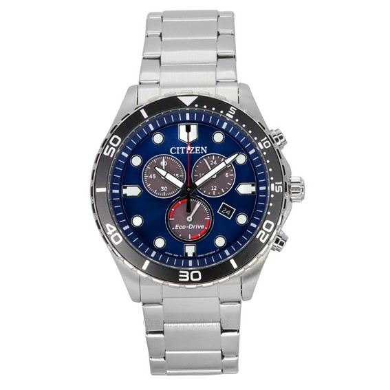 Relógio masculino Citizen Sporty-Aqua cronógrafo em aço inoxidável com mostrador azul Eco-Drive AT2560-84L 100M