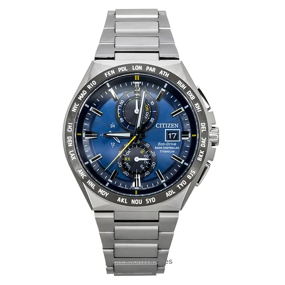 Citizen Chronograph Super Titanium Blue Dial Eco-Drive AT8234-85L 100M Men's Watch