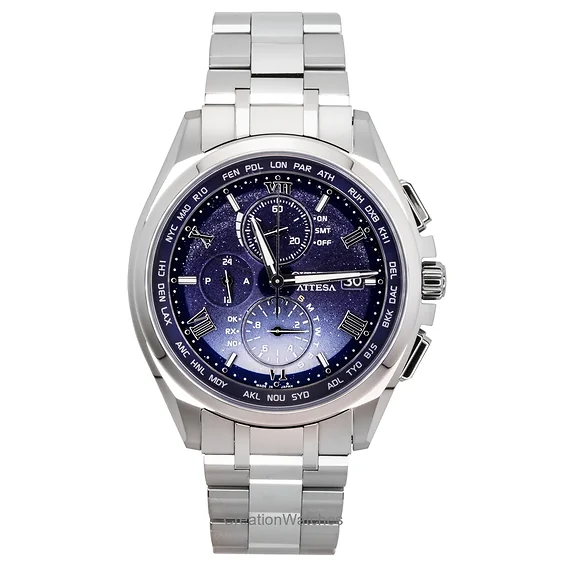 Citizen Attesa Limited Edition Chronograph Super Titanium Blue Dial Eco-Drive AT8240-66L 100M Men's Watch
