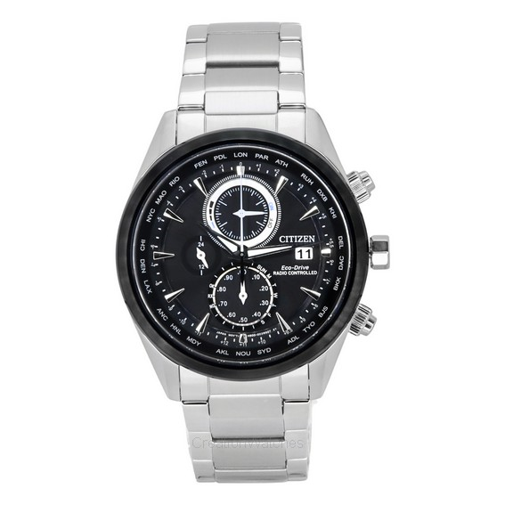 Citizen Eco-Drive Perpetual Calendar Chronograph Stainless Steel Black Dial AT8266-89E 100M Men's Watch