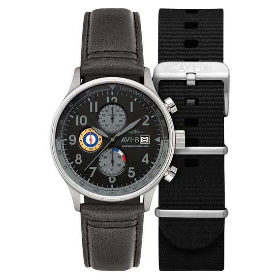 AVI-8 - Classic Chronograph Black / Gray Leather | Black Dial