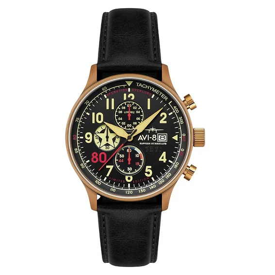 AVI-8 Hawker Hurricane Classic Chronograph D-Day 80 Limited Edition Gold Black Dial Quartz AV-4011-1D Men's Watch