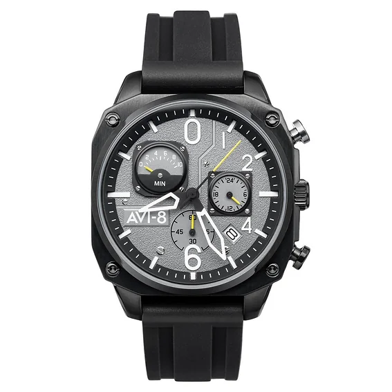 AVI-8 Hawker Hunter Retrograde Chronograph Tactical Black Rubber Strap Grey Dial Quartz AV-4052-R1 Men's Watch