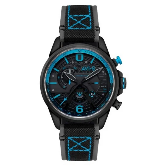 AVI-8 Hawker Hurricane Dual Retrograde Chronograph Storm Black Leather Strap Black Dial Quartz AV-4056-0A Men's Watch