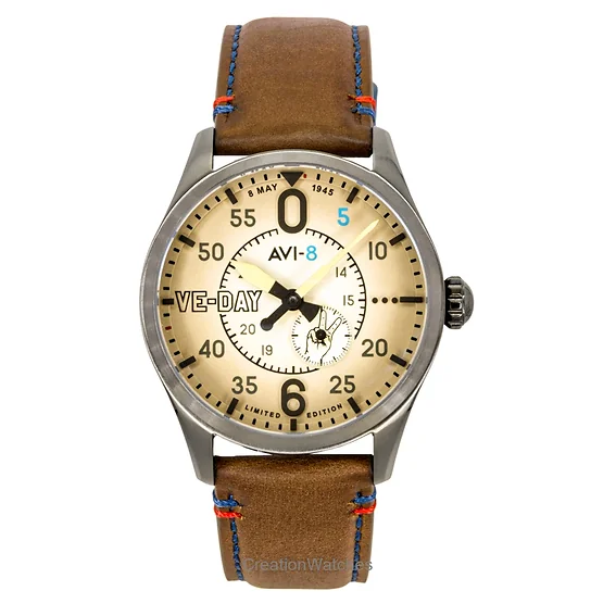 AVI-8 Spitfire Type 300 VE-Day 80th Limited Edition Leather Strap Cream Dial Automatic AV-4073-02 Men's Watch
