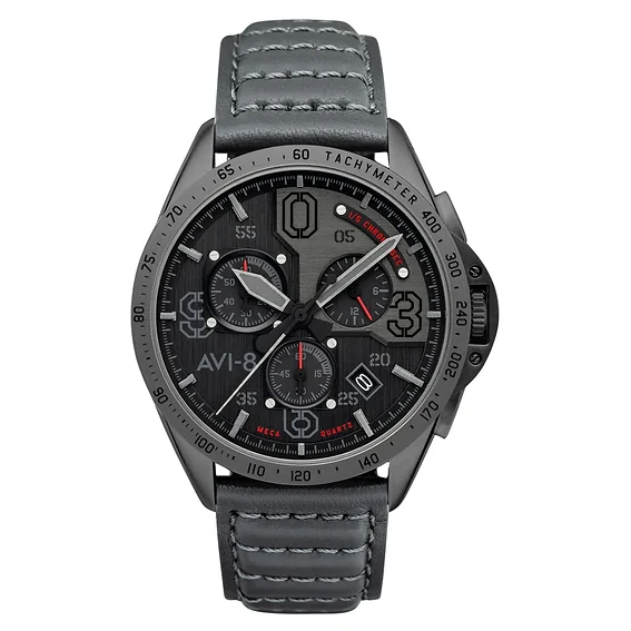 AVI-8 P-51 Mustang Blakeslee Chronograph Brevet Leather Strap Black Dial Quartz AV-4077-03 Men's Watch