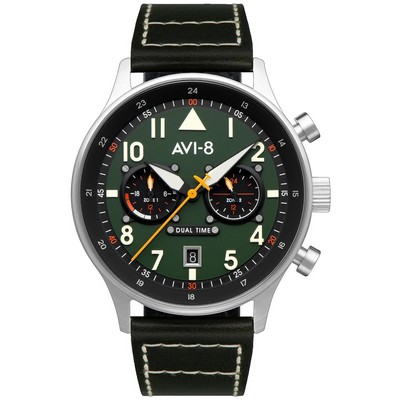 AVI-8 Hawker Hurricane Carey Dual Time Merville Green Dial Cuarzo AV-4088-02 Reloj para hombre