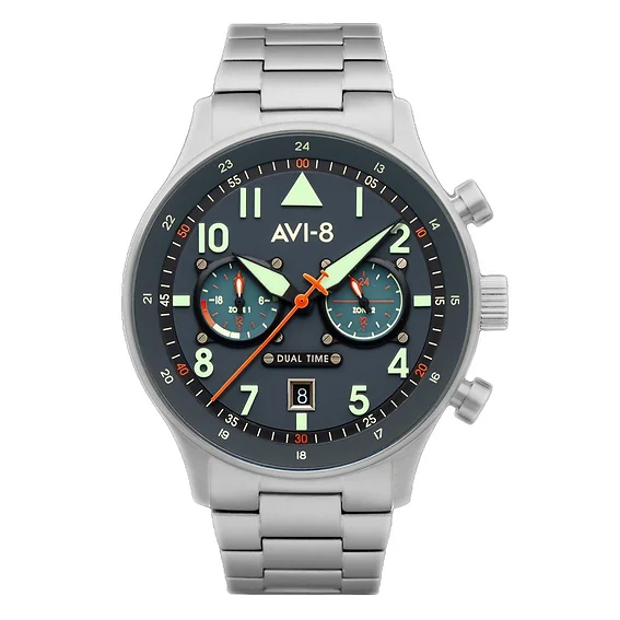 AVI-8 - Hawker Hurricane Carey Dual Time Blue & Stainless Steel /  Stainless Steel | Blue Dial