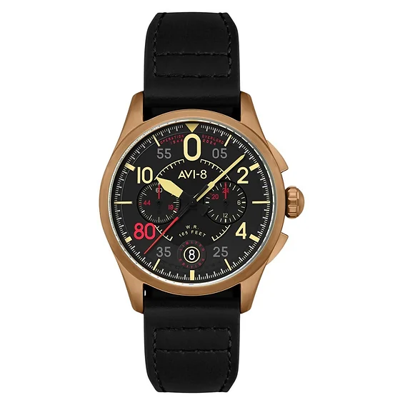 AVI-8 Spitfire Lock Chronograph D-Day 80 Limited Edition Sword Leather Strap Black Dial Quartz AV-4089-0A Men's Watch