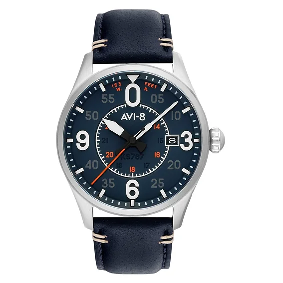 AVI-8 Spitfire Smith Birmingham Leather Strap Blue Dial Automatic AV-4090-02 Men's Watch