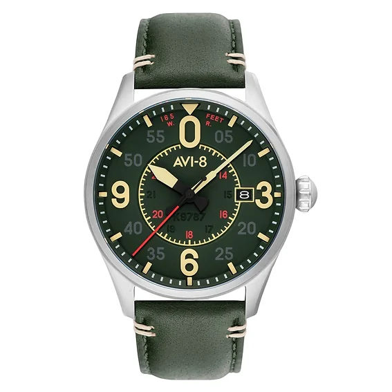 AVI-8 Spitfire Smith Reading Leather Strap Green Dial Automatic AV-4090-03 Men's Watch