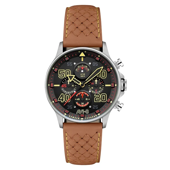 AVI-8 Hawker Typhoon Coningham Chronograph Baldwin Leather Strap Black Dial Quartz AV-4093-0B Men's Watch