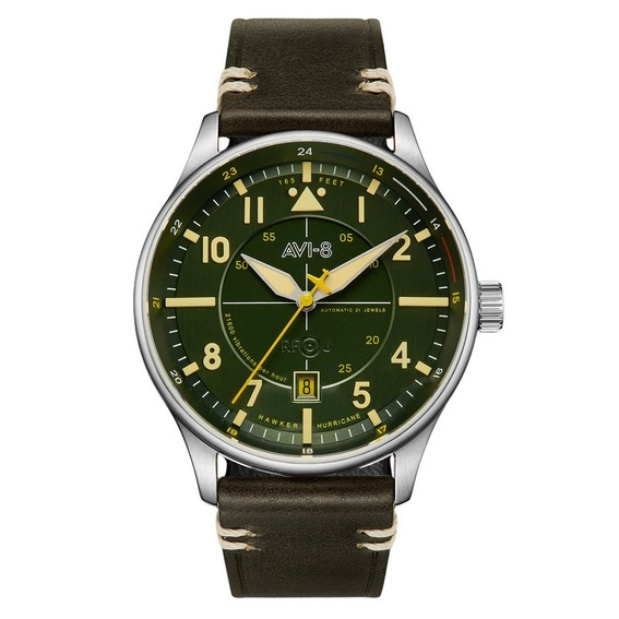 AVI-8 Hawker Hurricane Kent Automatik Hampshire Lederarmband grünes Zifferblatt AV-4094-03 Herrenuhr