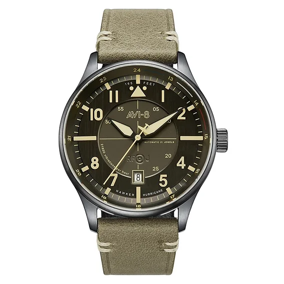 AVI-8 Hawker Hurricane Kent Automatic Stanton Leather Strap Grey Dial AV-4094-04 Men's Watch