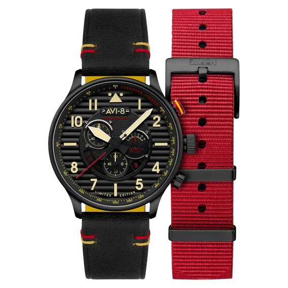 AVI-8 Flyboy Spirit Of Tuskegee Chronograph Limited Edition Anderson Black Dial Quartz AV-4109-01 Men's Watch With Extra strap