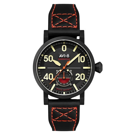 AVI-8 Dambuster Chadwick Meca-Quartz Coal Black Leather Strap Black Dial AV-4113-03 Men's Watch