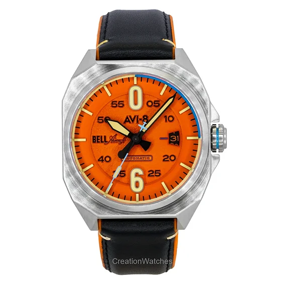 AVI-8 Bell X-1 Machbuster Rubber And Leather Strap Retro Orange Dial Automatic AV-4115-02 Men's Watch