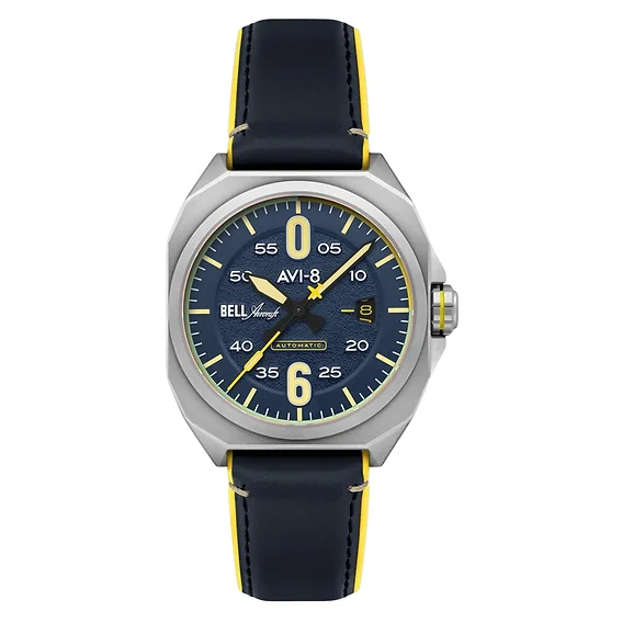 AVI-8 Bell X-1 Machbuster Automatic Catalina Blue Leather Strap Blue Dial AV-4115-03 Men's Watch