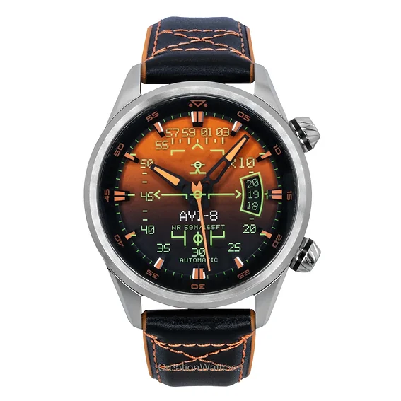 AVI-8 Hawker Harrier HUD Rubber And Leather Strap Gradient Orange Dial Automatic AV-4117-03 Men's Watch