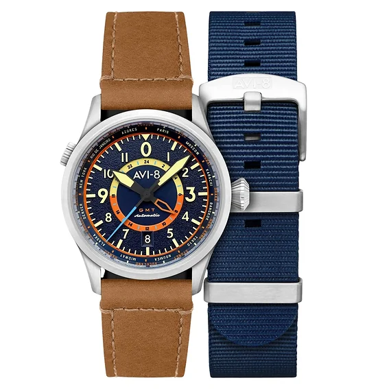 AVI-8 - Wingman Worldtimer GMT Automatic Blue / Beige Leather | Blue Dial