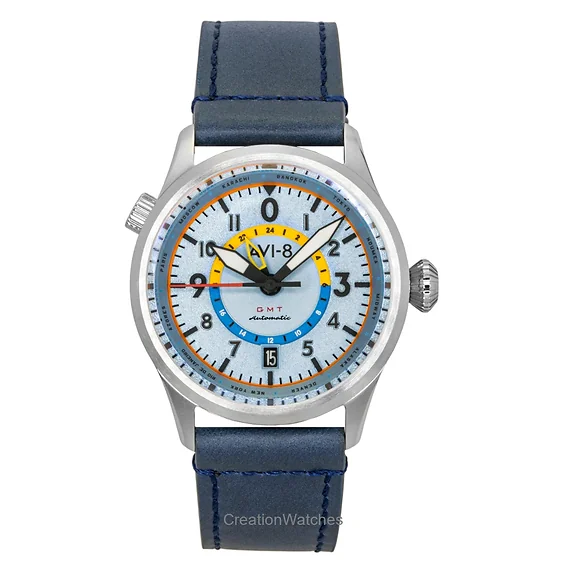 AVI-8 Flyboy Wingman Worldtimer GMT Leather Strap Power Blue Dial Automatic AV-4120-03 Men's Watch With Extra Strap