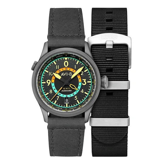 AVI-8 - Wingman Worldtimer GMT Automatic Gray / Gray Leather | Gray Dial