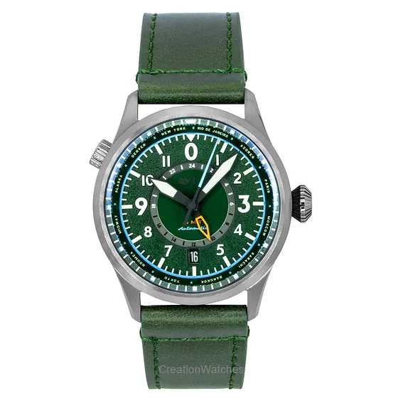 AVI-8 Flyboy Wingman Worldtimer GMT Leather Strap Green Dial Automatic AV-4120-05 Men's Watch
