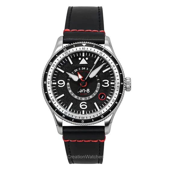 AVI-8 - FLYBOY AIRMASTER GMT AUTOMATIC Black / Leather | Black Dial