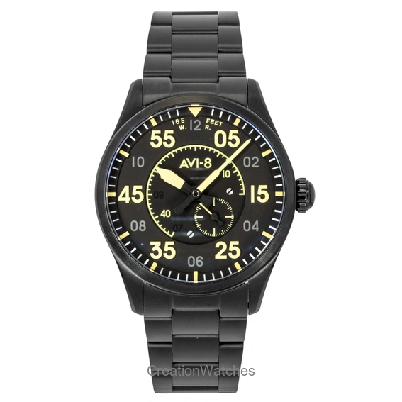 AVI 8 Spitfire Type 300 Eclipse Display Stainless Steel Black Dial Automatic AV-4147-44 Men's Watch